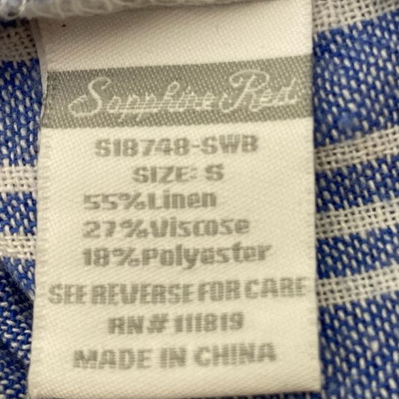 Sapphire Red Paper bag Linen High Waisted Striped Blue/White Short w/Belt - Picture 6 of 8